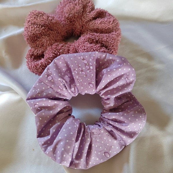 Χειροποιητο υφασμάτινο βαμαβακερο old rose λαστιχάκι μαλλιών scrunchies κοκαλάκι πετσετέ 1τμχ medium size - ύφασμα, δώρα για γυναίκες, λαστιχάκια μαλλιών - 3