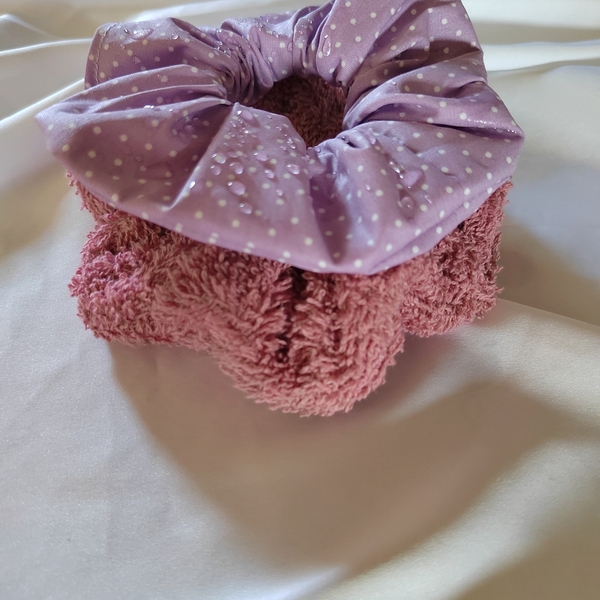 Χειροποιητο υφασμάτινο βαμαβακερο old rose λαστιχάκι μαλλιών scrunchies κοκαλάκι πετσετέ 1τμχ medium size - ύφασμα, δώρα για γυναίκες, λαστιχάκια μαλλιών - 4