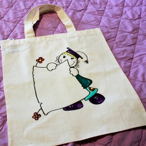 Τσάντα βαμβακερή 42*37 ζωγραφισμένη στο χέρι μαθήτρια δώρο για δασκάλα - ύφασμα, ώμου, μεγάλες, tote, πάνινες τσάντες - 4