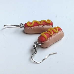 σκουλαρίκια hot dog/ κρεμαστά/ μικρά/πολυμερικός πηλός/χειροποίητα - πηλός, μικρά, κρεμαστά, γάντζος - 2