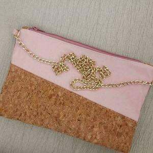 Χειροποίητη τσάντα φελλού χιαστί ροζ 29Χ18 - ύφασμα, φάκελοι, χιαστί, φελλός - 4