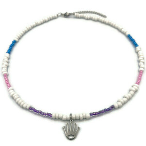 Κολιέ με ατσάλινο στοιχείο κορώνα και πολύχρωμα seed beads. - charms, χάντρες, κοντά, ατσάλι, seed beads