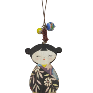 Ξύλινο μακρύ κολιέ geisha brown kimono - ξύλο, charms, μακριά - 3