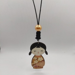 Ξύλινο μακρύ κολιέ geisha golden kimono - ξύλο, charms, μακριά - 3