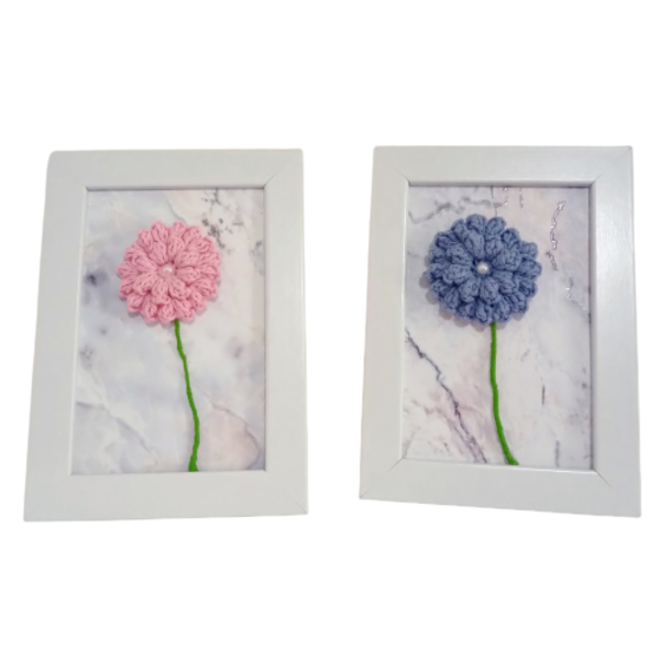 Δώρο για δασκάλα καδράκι με πλεκτό μπλε λουλούδι 18*13 εκ. - πίνακες & κάδρα, δώρα για δασκάλες - 5