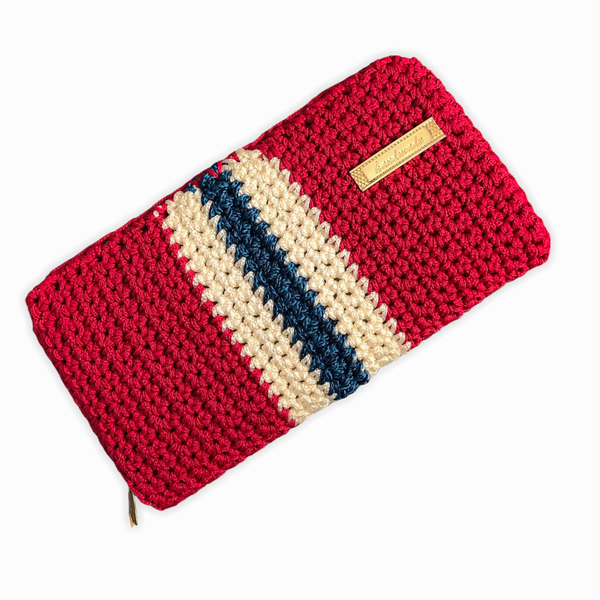 Πλεκτό κόκκινο πορτοφόλι με φερμουάρ - Διατάσεις:20*11 εκ. - statement, νήμα, πλεκτό, δώρα για γυναίκες, πορτοφόλια - 5