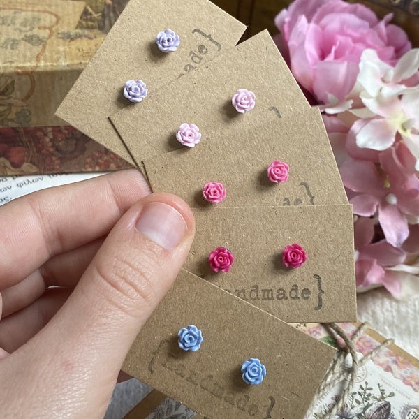 Tiny Roses | Μικροσκοπικά Καρφωτά Σκουλαρίκια Τριαντάφυλλα σε Διάφορα Χρώματα (Ατσάλι, Πολυμερικός Πηλός) (Μέγεθος 0,5εκ.) - πηλός, λουλούδι, καρφωτά, μικρά, ατσάλι - 2