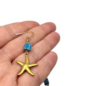 Ατσάλινα σκουλαρίκια με αστερία - μικρά, ατσάλι, κρεμαστά, γάντζος, φθηνά - 2