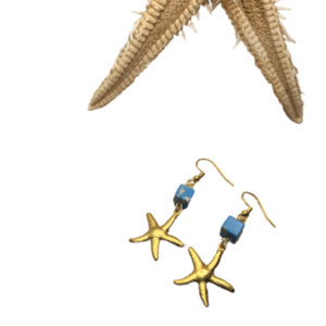 Ατσάλινα σκουλαρίκια με αστερία - μικρά, ατσάλι, κρεμαστά, γάντζος, φθηνά - 3