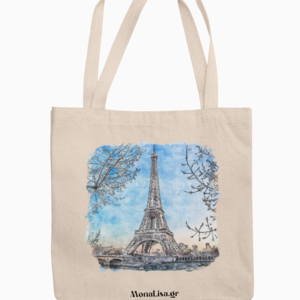 Tote Bag Eiffel Tower Πάνινη Τσάντα με Μακριά Χερούλια 38x42cm - ύφασμα, ώμου, all day, tote, πάνινες τσάντες
