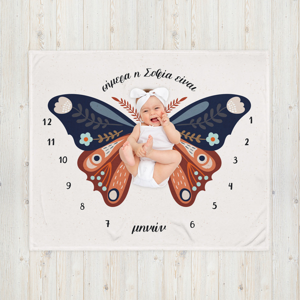 Boho Πεταλούδα- milestone βελουτέ κουβέρτα μηνιαίας φωτογράφισης μωρού -127 Χ 153 εκ - Looloo & Co - κορίτσι, πεταλούδα, κουβέρτες - 2