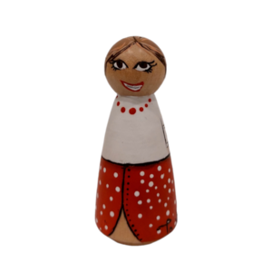 Ξύλινη κούκλα τύπου peg doll- Κοπέλα με κόκκινη φούστα - χειροποίητα, δώρα για δασκάλες, η καλύτερη δασκάλα