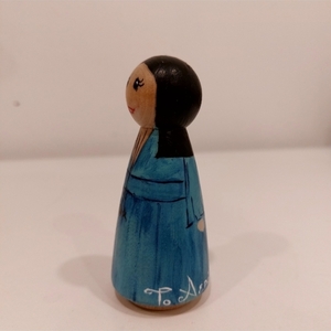 Ξύλινη κούκλα τύπου peg doll- Κοπέλα με γαλάζιο φόρεμα - χειροποίητα, δώρα για δασκάλες, η καλύτερη δασκάλα - 2