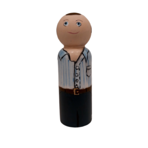 Ξύλινη κούκλα τύπου peg doll- Άντρας με γαλάζιο πουκάμισο - χειροποίητα, δώρα για δασκάλες, για δασκάλους