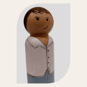 Ξύλινη κούκλα τύπου peg doll- Άντρας με λευκό πουκάμισο - χειροποίητα, δώρα για δασκάλες - 2