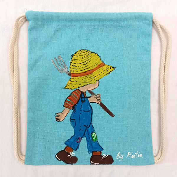Ζωγραφισμένη στο χέρι παιδική πάνινη τσάντα tote bag Little Farmer - τσαντάκια