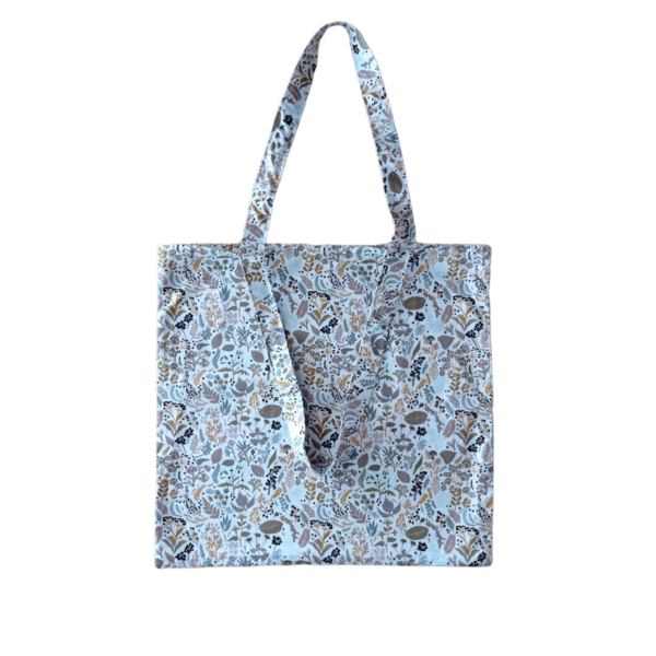 Τσάντα για τα ψώνια-tote bag-λευκή με φυλλαράκια - ύφασμα, ώμου, φλοράλ, tote, πάνινες τσάντες