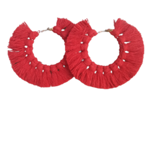 Σκουλαρίκια Macrame Κοκκινος Κρικος - νήμα, μακραμέ, κρίκοι, boho - 4