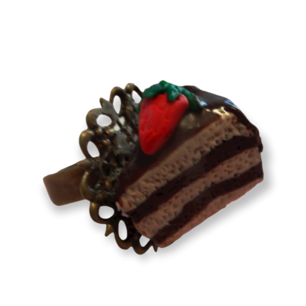 Φέτα τούρτας σοκολάτας με φράουλα/ δαχτυλίδι/ αυξομειούμενο/ μεσαίο/ πολυμερικός πηλός - πηλός, μεγάλα, αυξομειούμενα