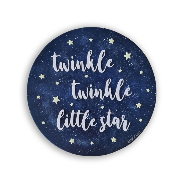 "Twinkle Twinkle Little Star" Ξύλινο διακοσμητικό κάδρο (Ø25cm) - δώρο, βρεφικά, διάστημα, παιδικοί πίνακες