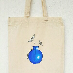 Ζωγραφισμένη εκρού υφασμάτινη τσάντα (37cmX41cm) - ύφασμα, ώμου, all day, tote, πάνινες τσάντες