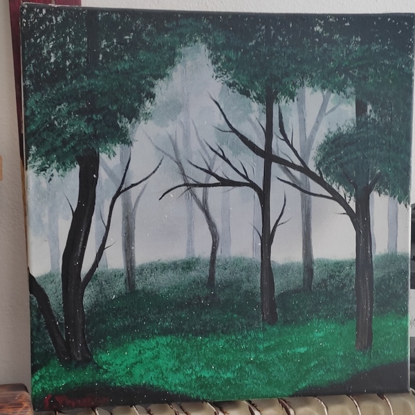 Πίνακας ζωγραφικής "Το δάσος" με ακρυλικό χρώμα - πίνακες & κάδρα, πίνακες ζωγραφικής - 2