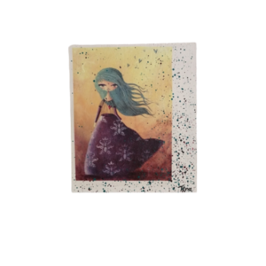 "Κοπελα με πράσινο μαλλι" κρεμαστο κανδρο σε ξύλο διάστασης 17Χ20εκ. - πίνακες & κάδρα, πίνακες ζωγραφικής
