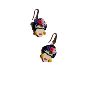 Frida earrings από πολυμερή πηλό - κρεμαστά, μεγάλα, ατσάλι, πηλός, γάντζος