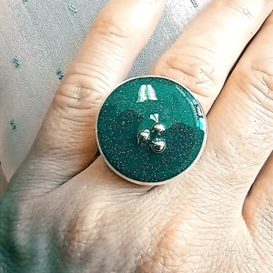 Δαχτυλίδι σε ασημί βάση με υγρό γυαλί πράσινο μεγάλο - ημιπολύτιμες πέτρες, γυαλί, επάργυρα, μεγάλα, αυξομειούμενα - 4