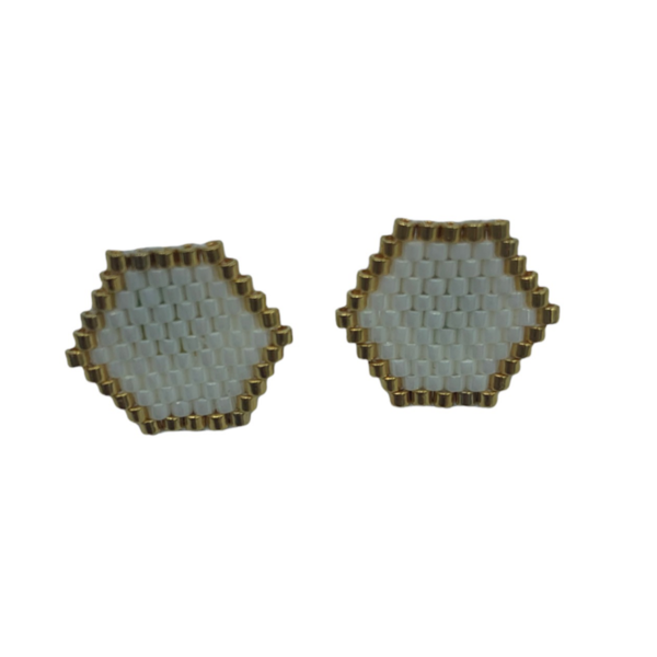 Μικρά γεωμετρικά σκουλαρίκια κεντημένα στο χέρι με χάντρες Miyuki - ημιπολύτιμες πέτρες, γεωμετρικά σχέδια, χάντρες, miyuki delica, καρφάκι
