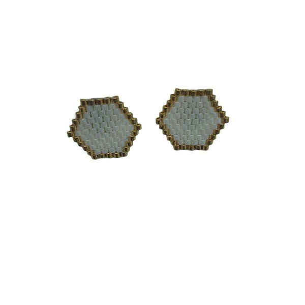 Μικρά γεωμετρικά σκουλαρίκια κεντημένα στο χέρι με χάντρες Miyuki - ημιπολύτιμες πέτρες, γεωμετρικά σχέδια, χάντρες, miyuki delica, καρφάκι - 2