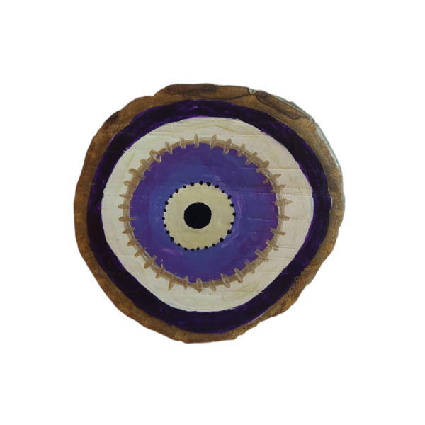 Evileye in purple-ακρυλικό σε φυσικό ξύλο καρυδιάς-9cm - ξύλο, διακοσμητικά