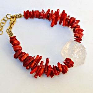 Βραχιόλι με κόκκινα κοράλλια και ορεία κρύσταλλο - ημιπολύτιμες πέτρες, κοράλλι, επιχρυσωμένα, χεριού, αυξομειούμενα - 3