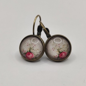 Vintage σκουλαρίκια 12mm rose nostalgia - γυαλί, ορείχαλκος, μικρά, κρεμαστά, γάντζος - 3