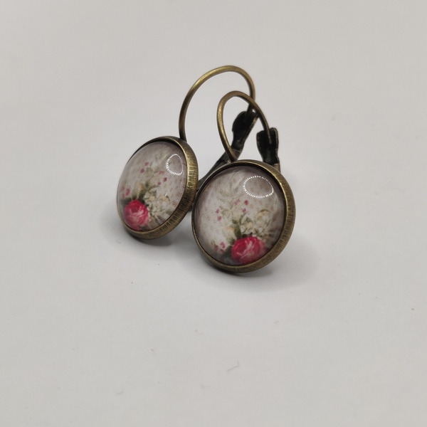 Vintage σκουλαρίκια 12mm rose nostalgia - γυαλί, ορείχαλκος, μικρά, κρεμαστά, γάντζος - 4