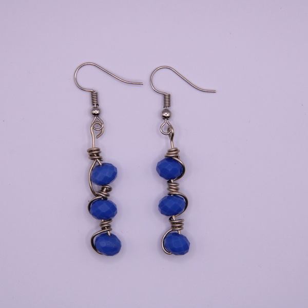 Κρεμαστά σκουλαρίκια με μπλε κρυσταλλικές χάντρες, 5,5 cm - μακριά, ατσάλι, boho, κρεμαστά, μεγάλα