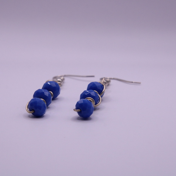 Κρεμαστά σκουλαρίκια με μπλε κρυσταλλικές χάντρες, 5,5 cm - μακριά, ατσάλι, boho, κρεμαστά, μεγάλα - 3