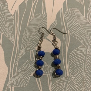 Κρεμαστά σκουλαρίκια με μπλε κρυσταλλικές χάντρες, 5,5 cm - μακριά, ατσάλι, boho, κρεμαστά, μεγάλα - 4