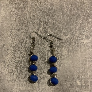 Κρεμαστά σκουλαρίκια με μπλε κρυσταλλικές χάντρες, 5,5 cm - μακριά, ατσάλι, boho, κρεμαστά, μεγάλα - 5
