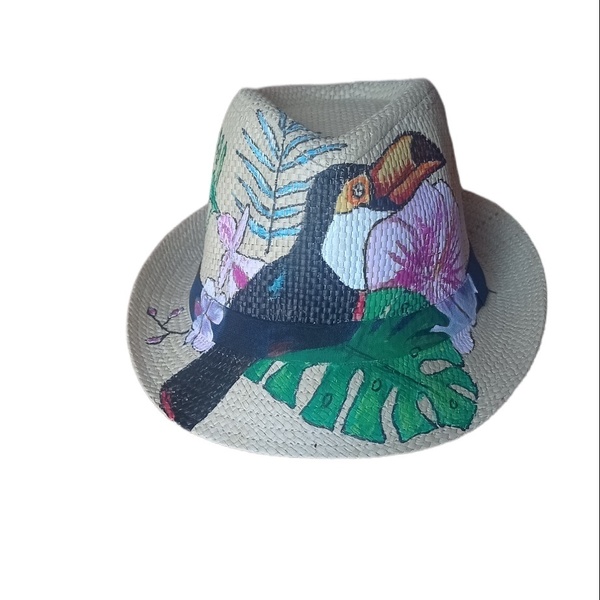 Ψάθινο καπέλο, onesize,ζωγραφισμένο στο χέρι - ψάθινα - 2