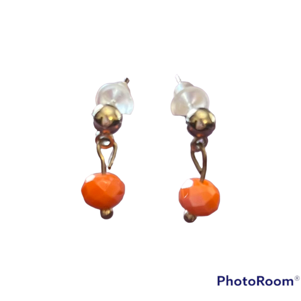 Σκουλαρίκια μικρά πορτοκαλι χάντρες 2εκ - ατσάλι, faux bijoux