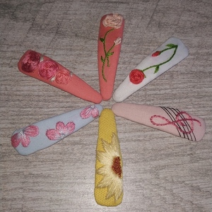 Κεντημένο τσιμπιδάκι μαλλιών- Ροζ λουλούδι - boho, αξεσουάρ μαλλιών, τσιμπιδάκια μαλλιών - 3