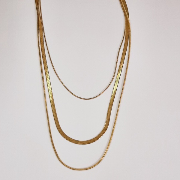 Τριπλή Αλυσίδα σε Χρυσό Χρώμα μήκους 45cm - βραδυνά, γυναικεία, μακριά, ατσάλι, layering - 2