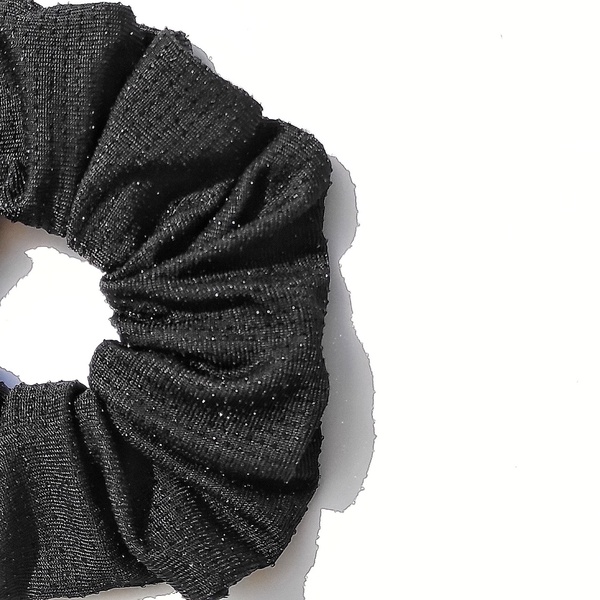 Χειροποίητο μαύρο scrunchie με glitter - λαστιχάκια μαλλιών, ύφασμα - 2