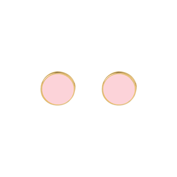 Σκουλαρίκια καρφωτά από επιχρυσωμένο ορείχαλκο με ροζ σμάλτο - επιχρυσωμένα, ορείχαλκος, σμάλτος, καρφωτά, μικρά