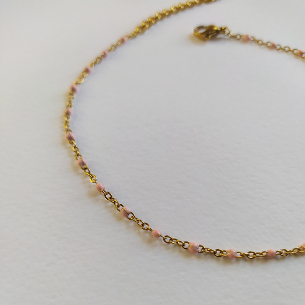 Ατσάλινο βραχιόλι ποδιού ροζάριο χρυσό με ροζ, μήκος: 23cm + 5cm επέκταση αλυσίδας - αλυσίδες, ατσάλι, ποδιού, αυξομειούμενα - 2