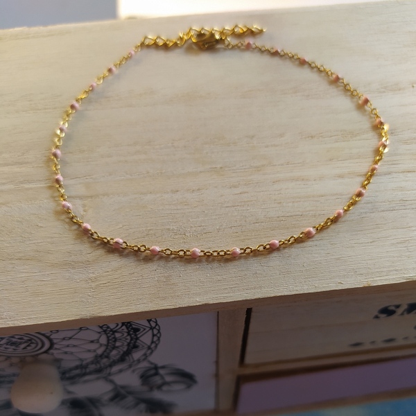 Ατσάλινο βραχιόλι ποδιού ροζάριο χρυσό με ροζ, μήκος: 23cm + 5cm επέκταση αλυσίδας - αλυσίδες, ατσάλι, ποδιού, αυξομειούμενα - 3
