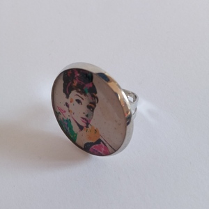 Χειροποίητο γυναικείο δαχτυλίδι Audrey Hepburn με υγρό γυαλί στρογγυλό αυξομειούμενο - γυαλί, αυξομειούμενα - 5