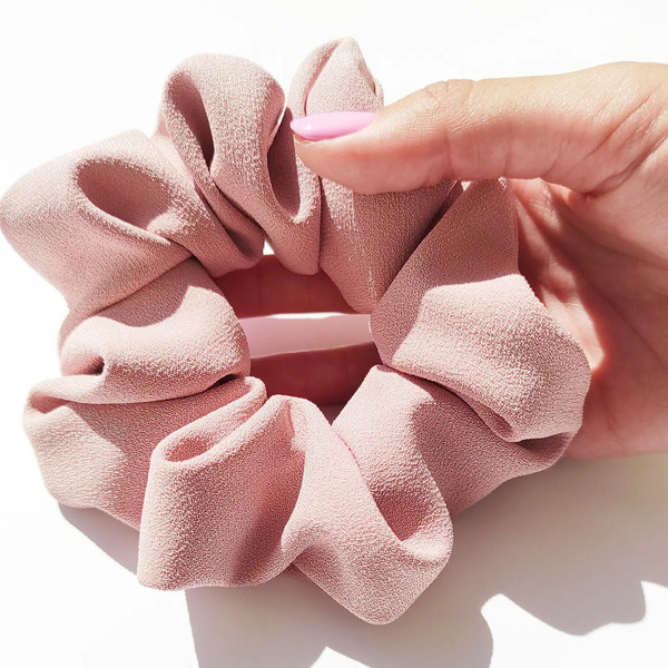 Χειροποίητο ροζ scrunchie - ύφασμα, λαστιχάκια μαλλιών - 3