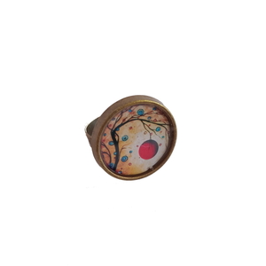 Δαχτυλίδι γυναικείο μπρονζέ αυξομειούμενο με υγρό γυαλί χειροποίητο - γυαλί, στρογγυλό, χειροποίητα, αυξομειούμενα